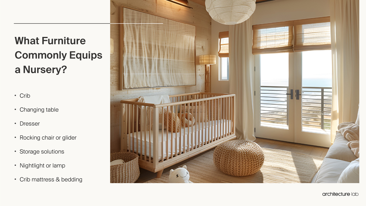 What furniture commonly equips a nursery?