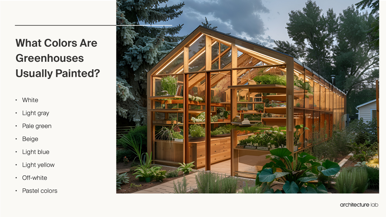 Greenhouse - Size, Functionality, Uses, Furniture And Renovation What colors are usually greenhouses painted?