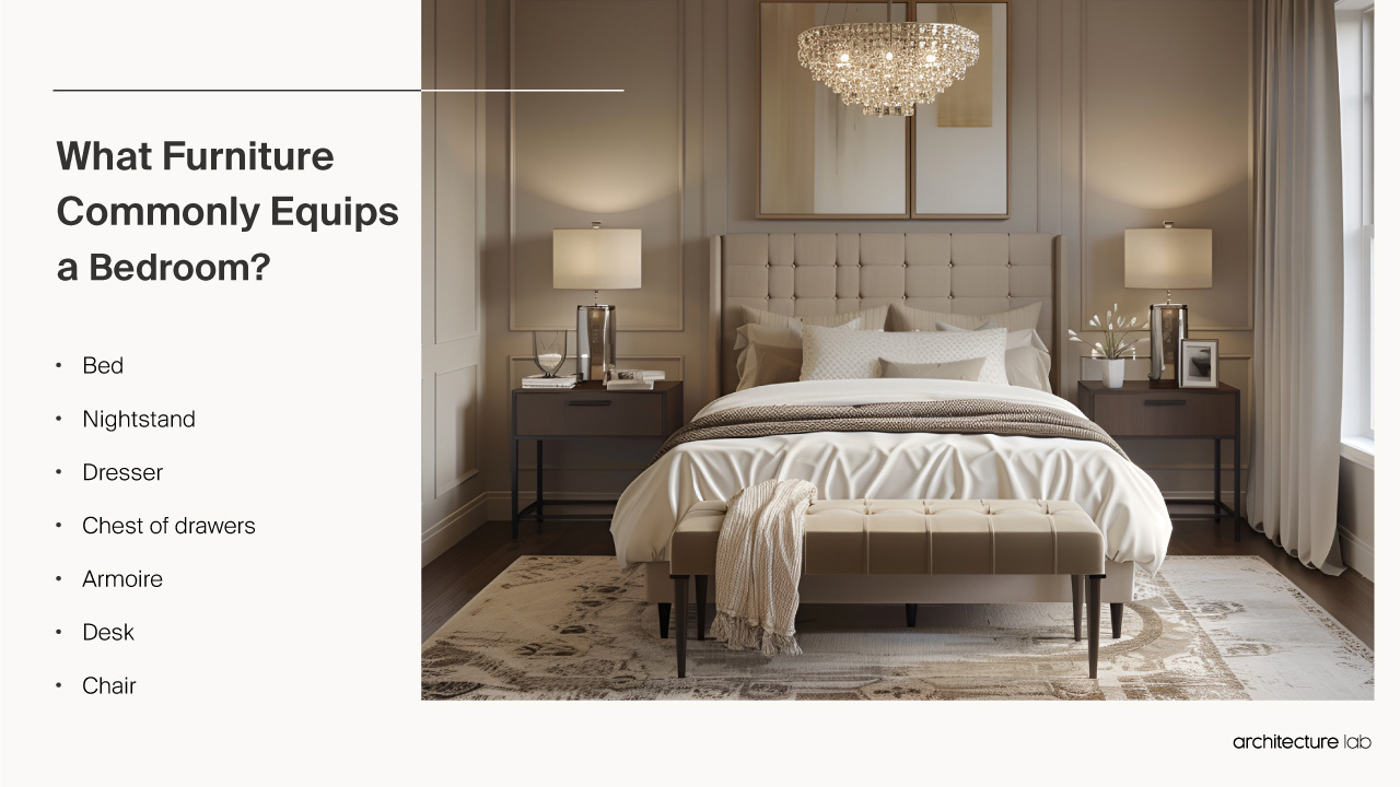 What furniture commonly equips a bedroom?
