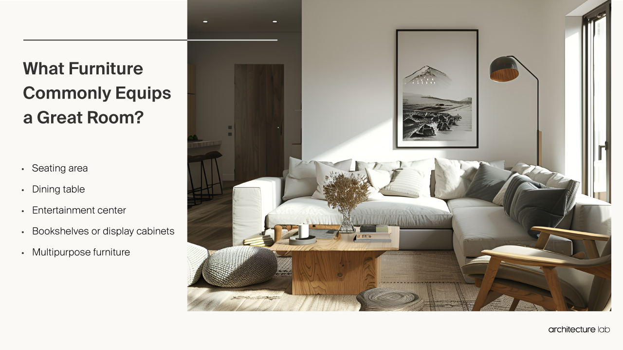 Great Room - Size, Functionality, Uses, Furniture And Renovation What furniture commonly equips a great room?