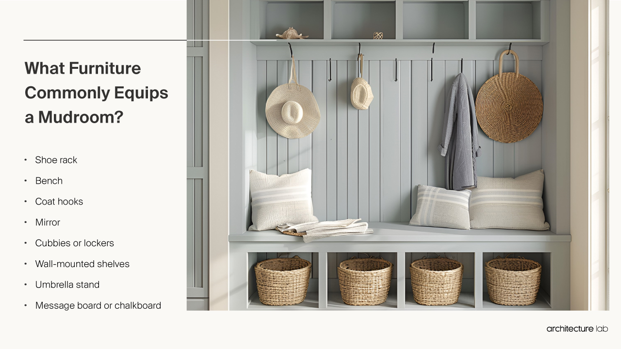 Mudroom - Size, Functionality, Uses, Furniture And Renovation What furniture commonly equips a mudroom?