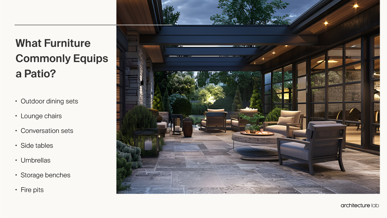 What furniture commonly equips a patio?