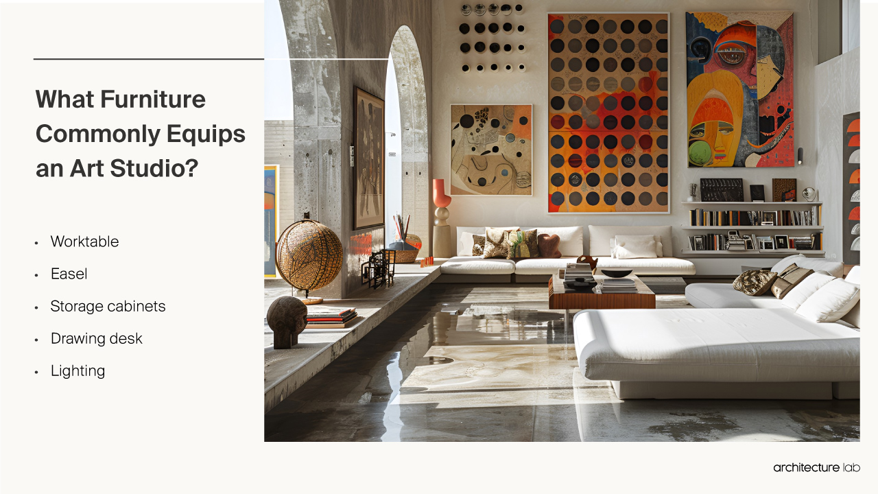Art Studio - Size, Functionality, Uses, Furniture And Renovation What furniture commonly equips an art studio?