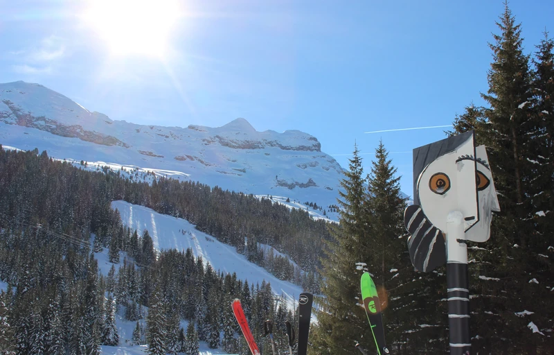 A 12-foot high picasso totem towers over the ski hill. © erin fiell