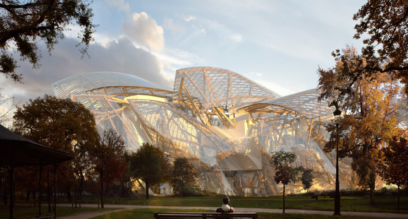 Frank Gehry: Biography, Works, Awards 47 Louis vuitton foundation - galleries connected by walkways, escalators and staircases within the glass structure will allow visitors to enjoy views of the surrounding woods and the panorama beyond. Frank gehry