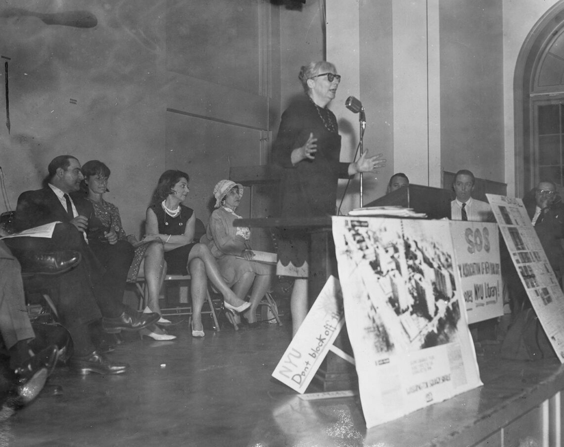 Jane Jacobs: A Pioneer Urbanist And Cyclist 2 Jane jacobs speaks at a 1966 rally opposing nyus expansion in greenwich village new york city. © burns library boston college