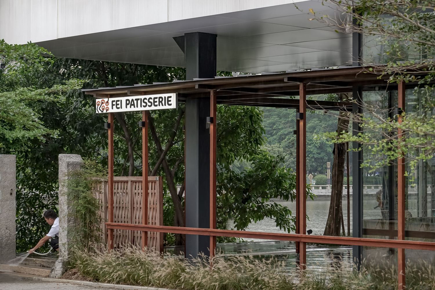 Wooden pavilion by the river - fei patisserie / neme studio architects