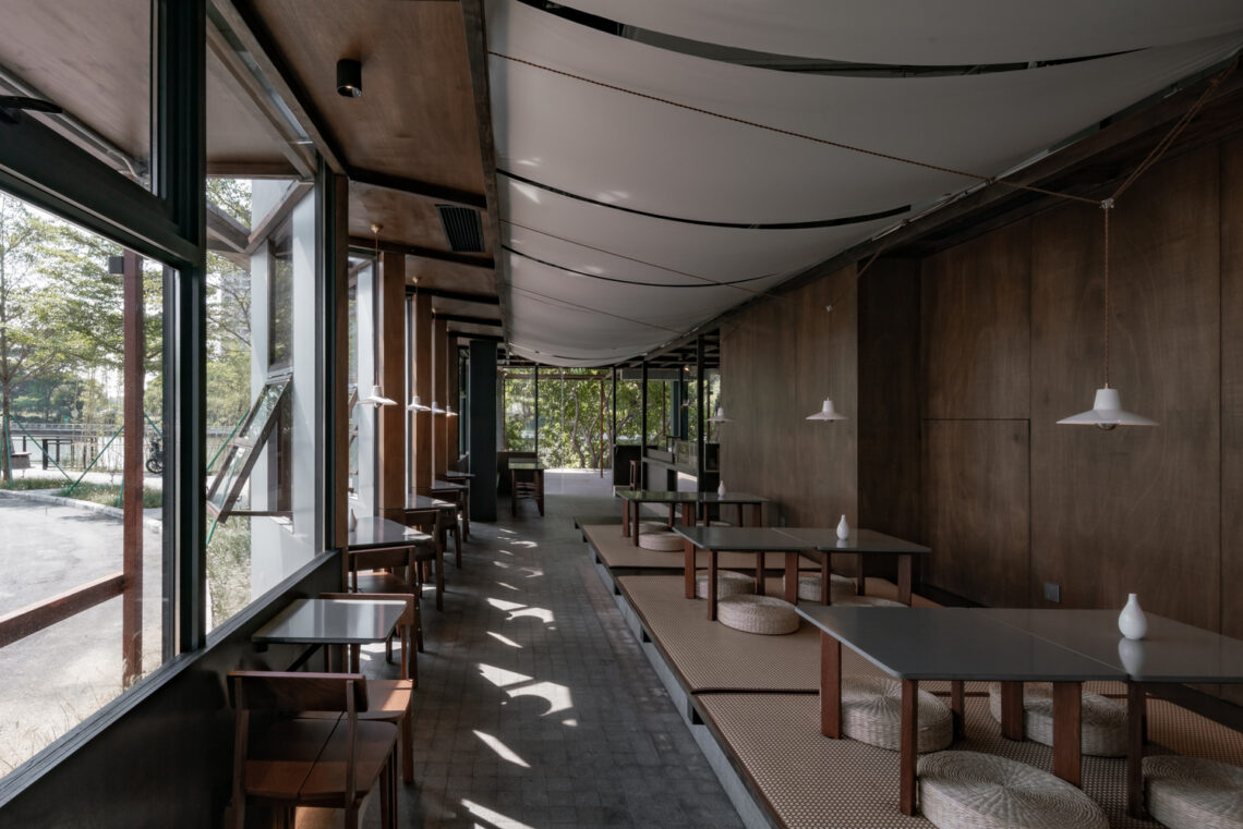 Wooden pavilion by the river - fei patisserie / neme studio architects