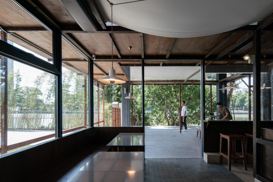 Wooden pavilion by the river - fei patisserie / neme studio architects