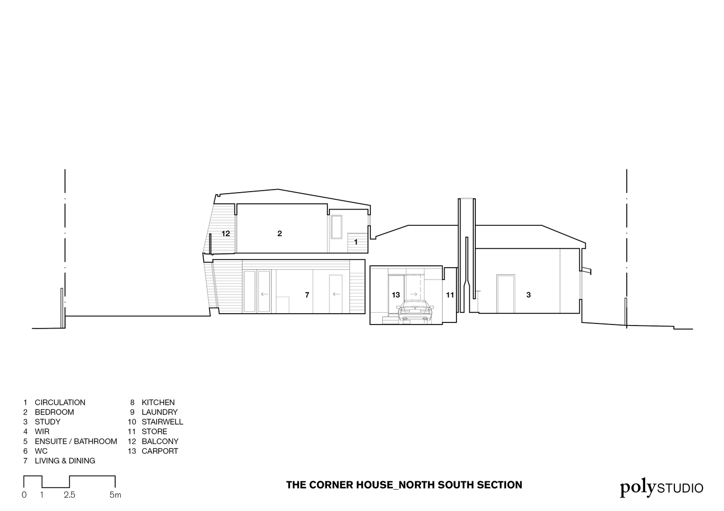 1210_North_South_Section The corner house / poly studio