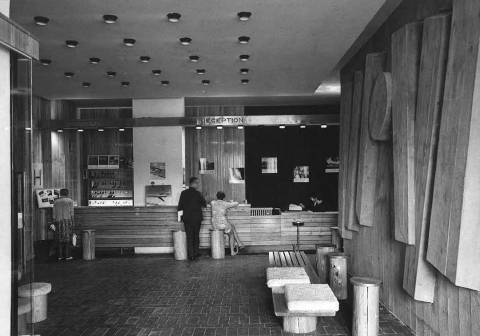 Hotel panorama in the high tatra mountains lobby during 1970s © brno city museum