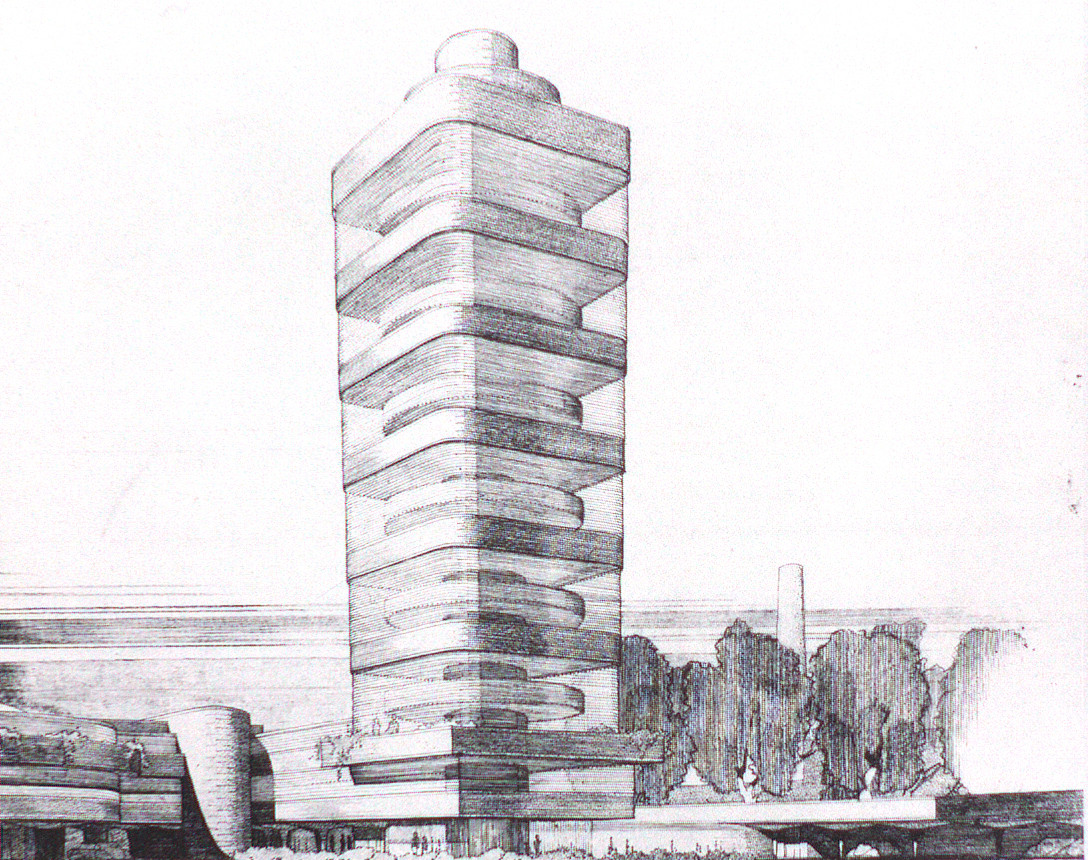Flw_Preliminaryperspective Sc johnson wax research tower / frank lloyd wright | classics on architecture lab