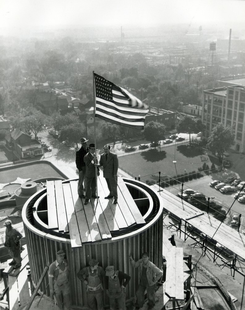 Topping_Off_The_Tower_-_1949 Sc johnson wax research tower / frank lloyd wright | classics on architecture lab