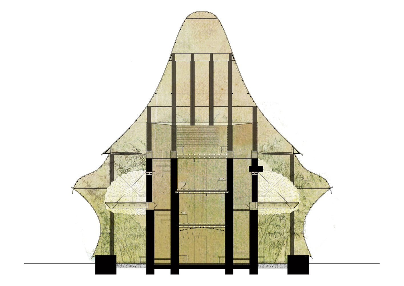 Youthhostelm_Section Bamboo hostels china / studio anna heringer