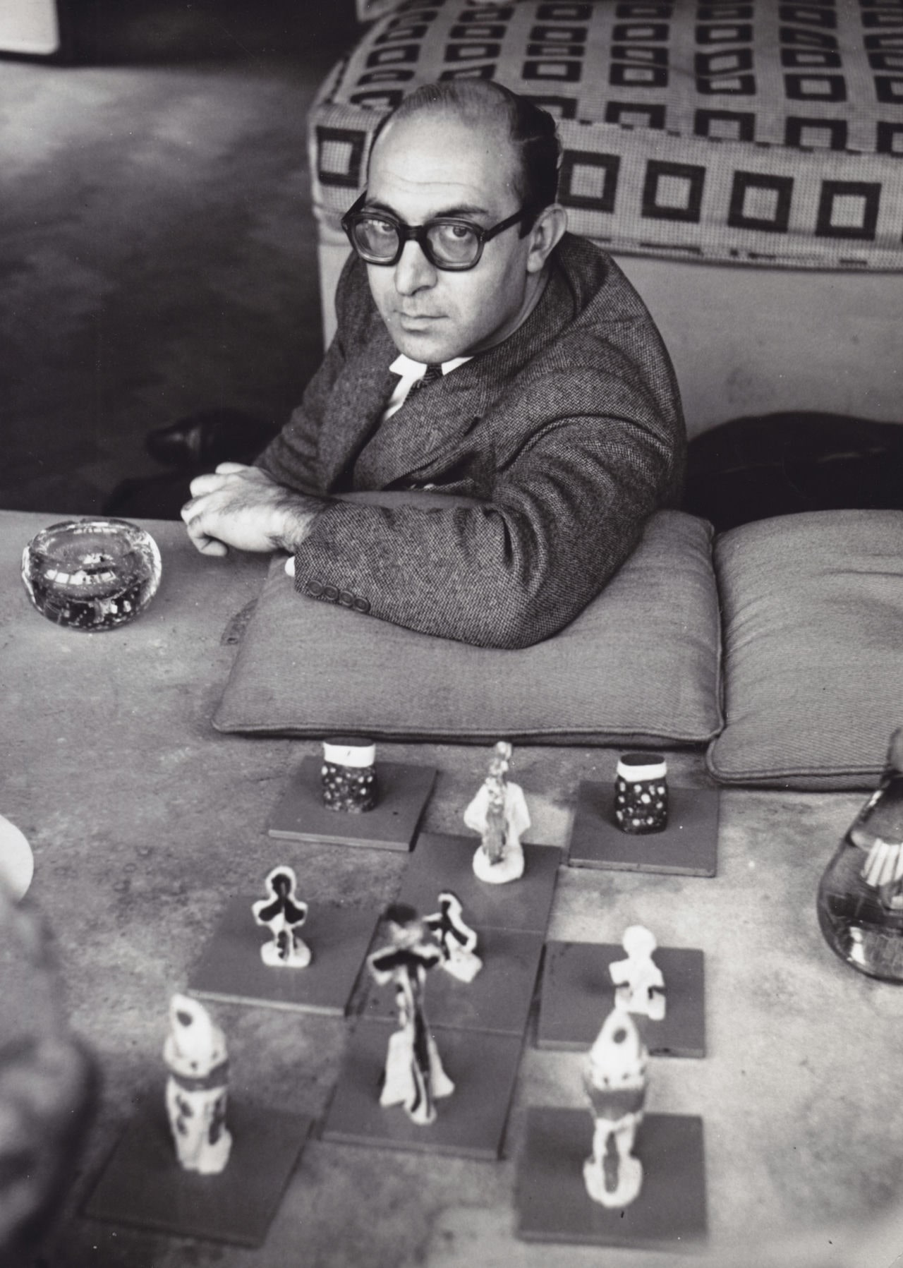 Clorindo with a chess set of his own creation c. 1960