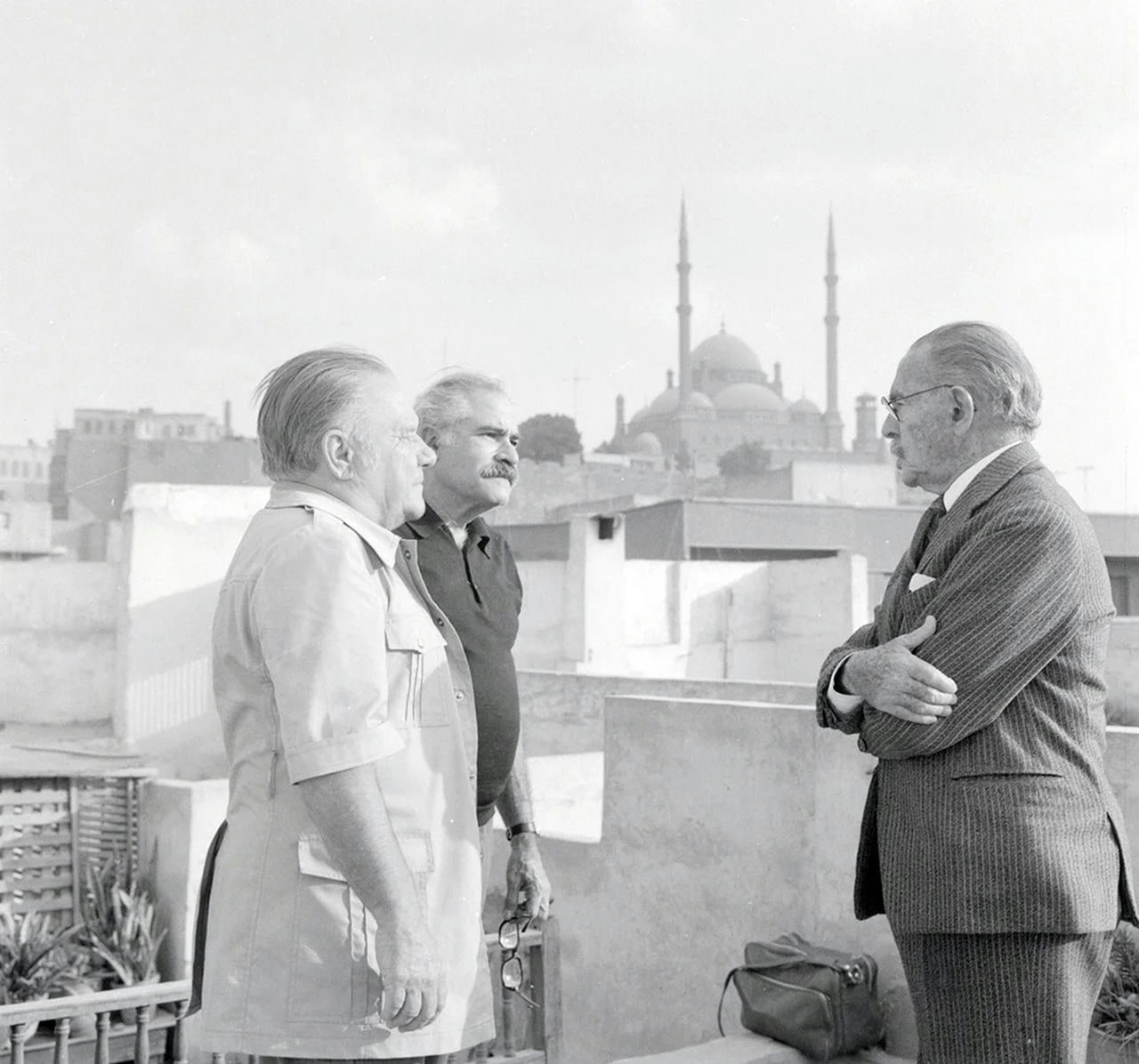 Lawrence durrell left dimitri papadimos and hassan fathy right in cairo via wikimedia commons