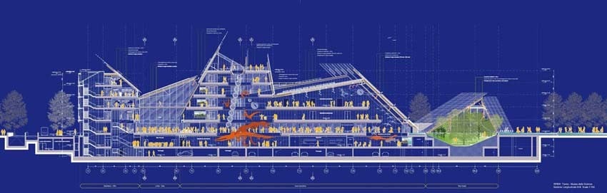 East-West_Section Muse / renzo piano building workshop