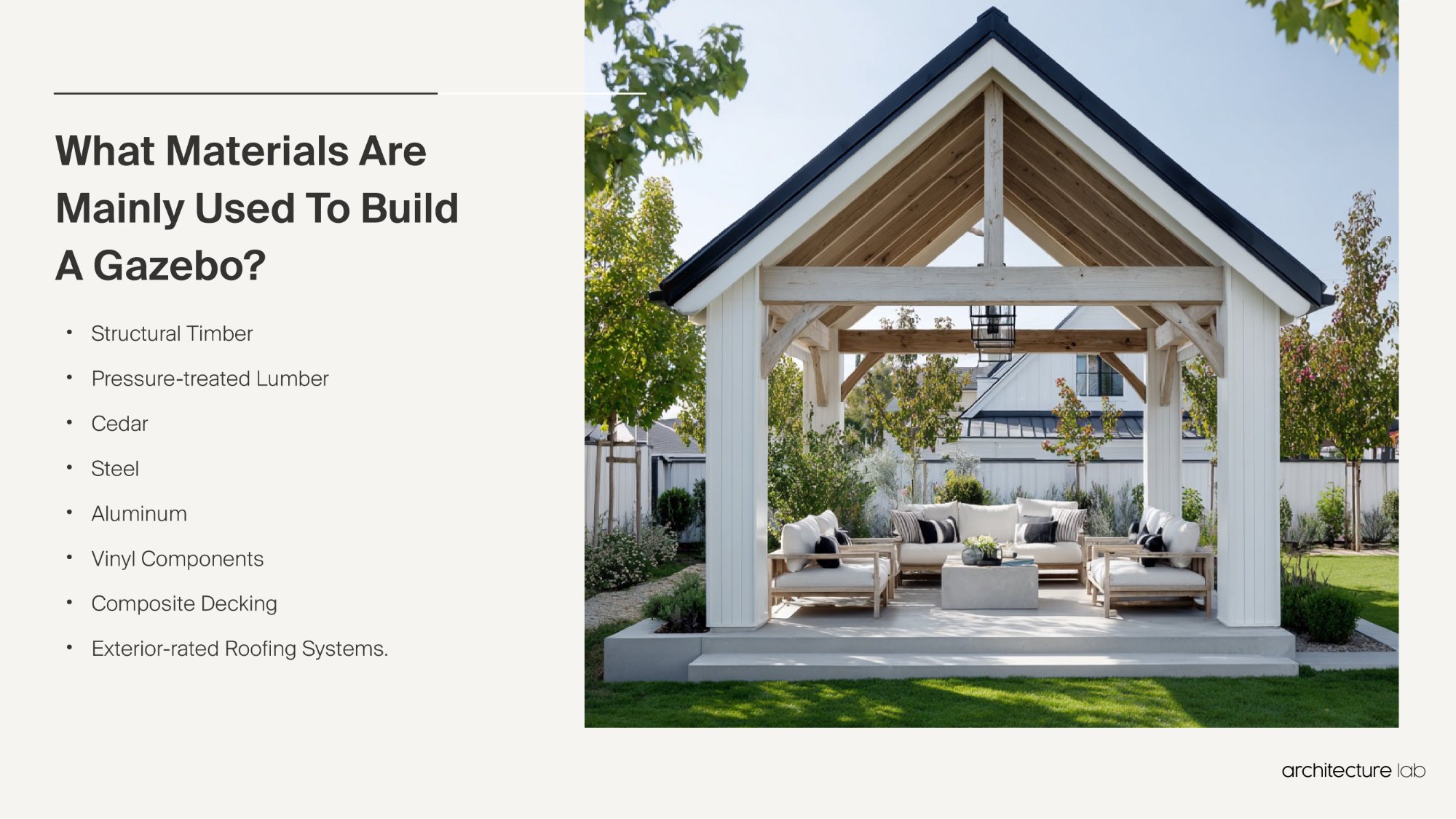 Gazebo_Architecture_History_Design_Sustainability_Materials_And_Typical_Prices_3 What materials are mainly used to build a gazebo?