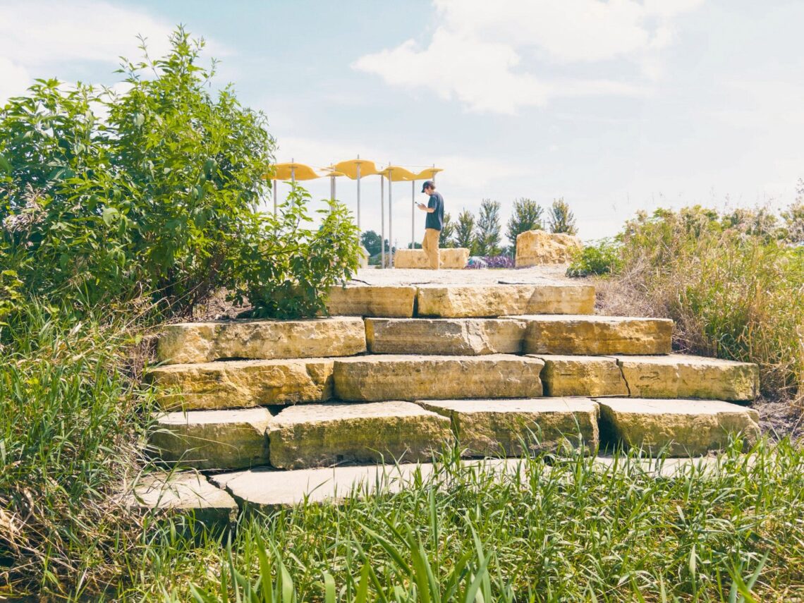 Puddle pavilion by i/thee turns algae bio-resin into public architecture along mud creek