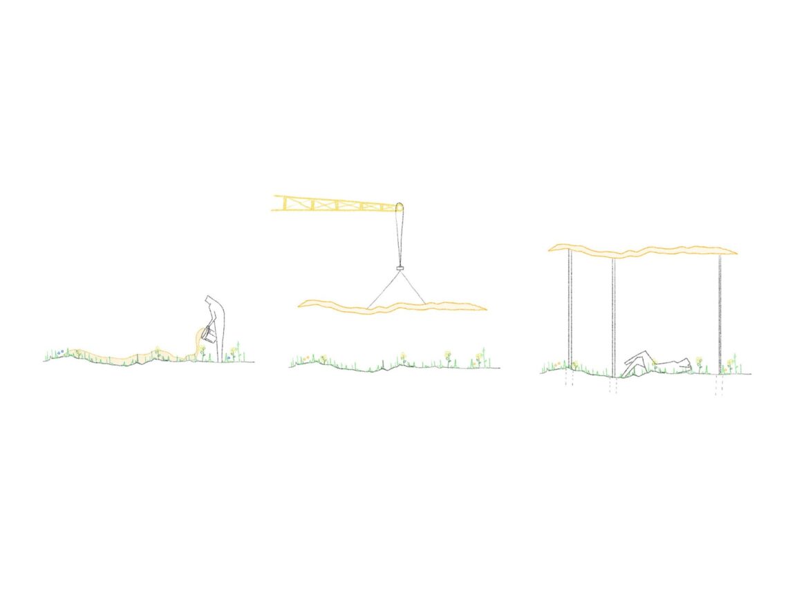 Puddle pavilion by i/thee turns algae bio-resin into public architecture along mud creek