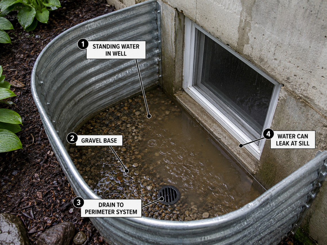 9 Causes Of Basement Moisture – Diagnosis, Fixes &Amp; Prevention 1 Basement window well standing water drainage