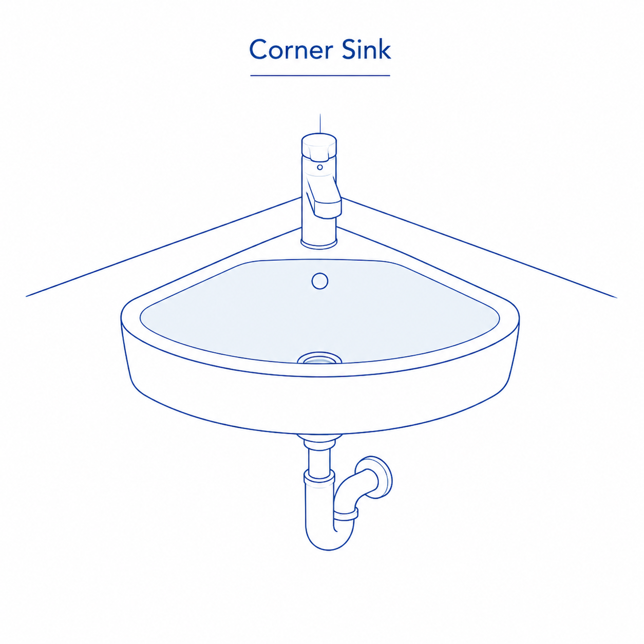 11 Types Of Bathroom Sinks And Lavatories – Materials, Installation &Amp; Costs 1 Corner bathroom sink blue line illustration