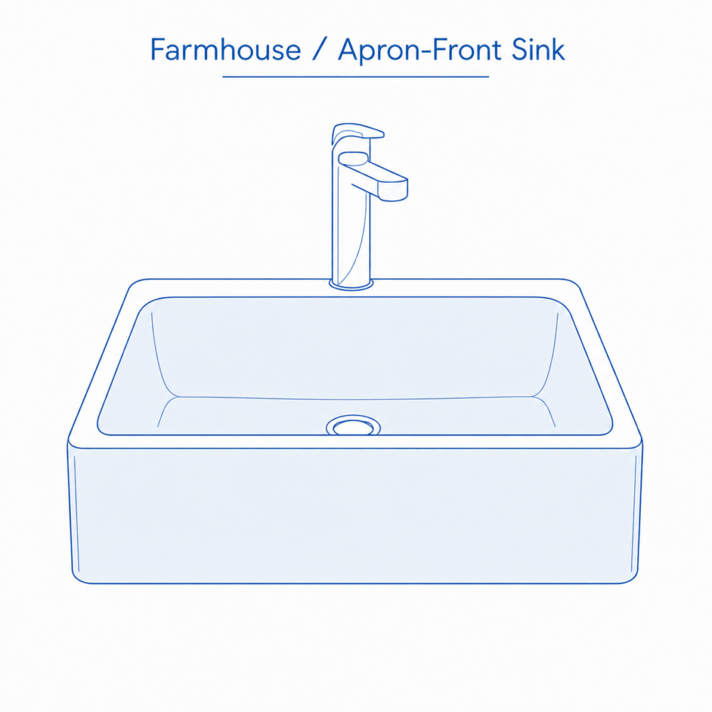 11 Types Of Bathroom Sinks And Lavatories – Materials, Installation &Amp; Costs 2 Farmhouse apron front bathroom sink blue line illustration