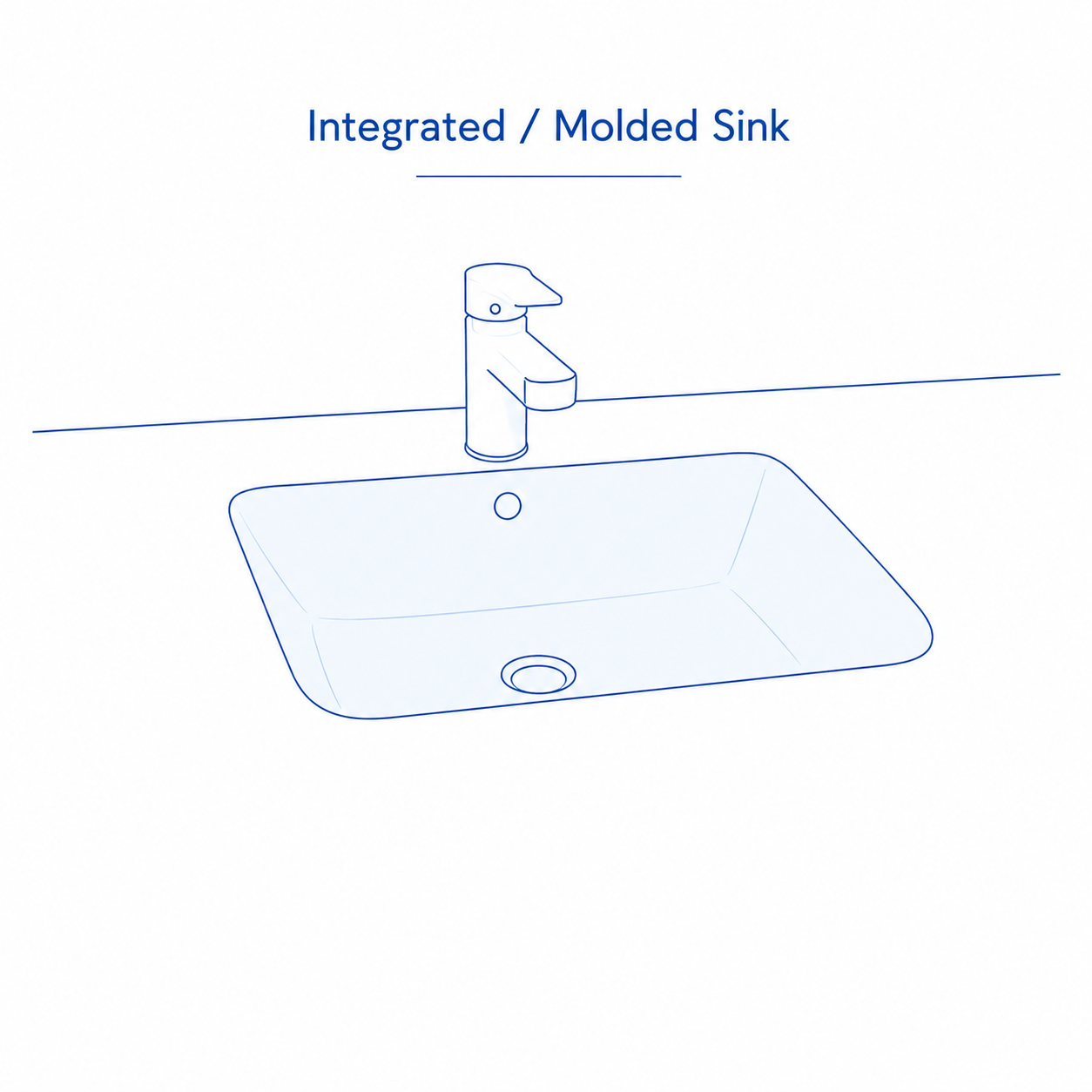 Integrated-Molded-Bathroom-Sink-Blue-Line-Illustration_Architecture-Lab Blue line illustration of an integrated molded bathroom sink formed as one piece with the countertop
