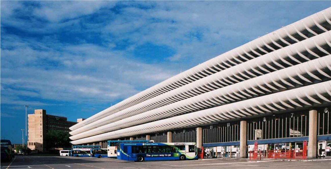 Public infrastructure brutalism: preston bus station, preston, united kingdom - designed by building design partnership, completed in 1969. - © dr greg